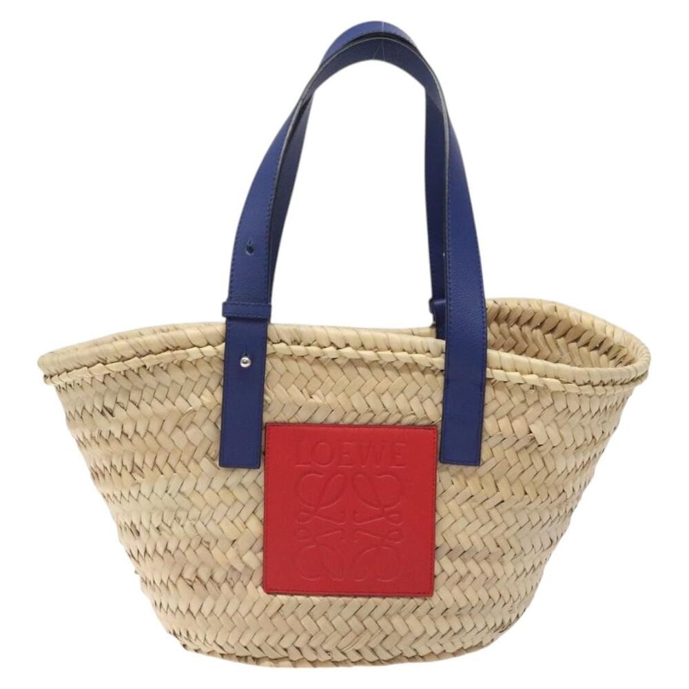Loewe Anagram Raffia Leather Basket Bag Handbag Beige